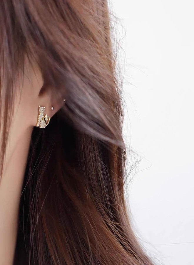 TACBSP Gold Cat Earrings for Women Rhinestone Cat Stud Earrings Cute Animal Butterfly Earrings Hypoallergenic Ear Accessories Gift for Women (Gold) - Image 3