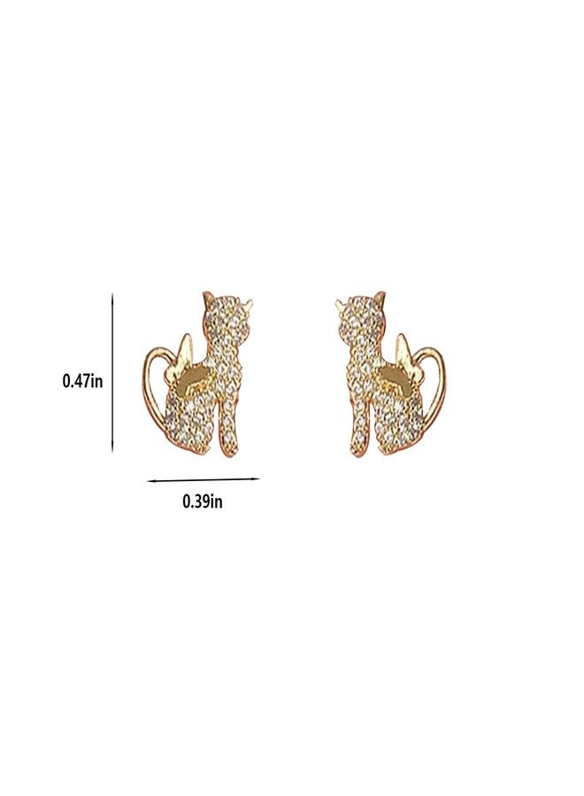 TACBSP Gold Cat Earrings for Women Rhinestone Cat Stud Earrings Cute Animal Butterfly Earrings Hypoallergenic Ear Accessories Gift for Women (Gold) - Image 4