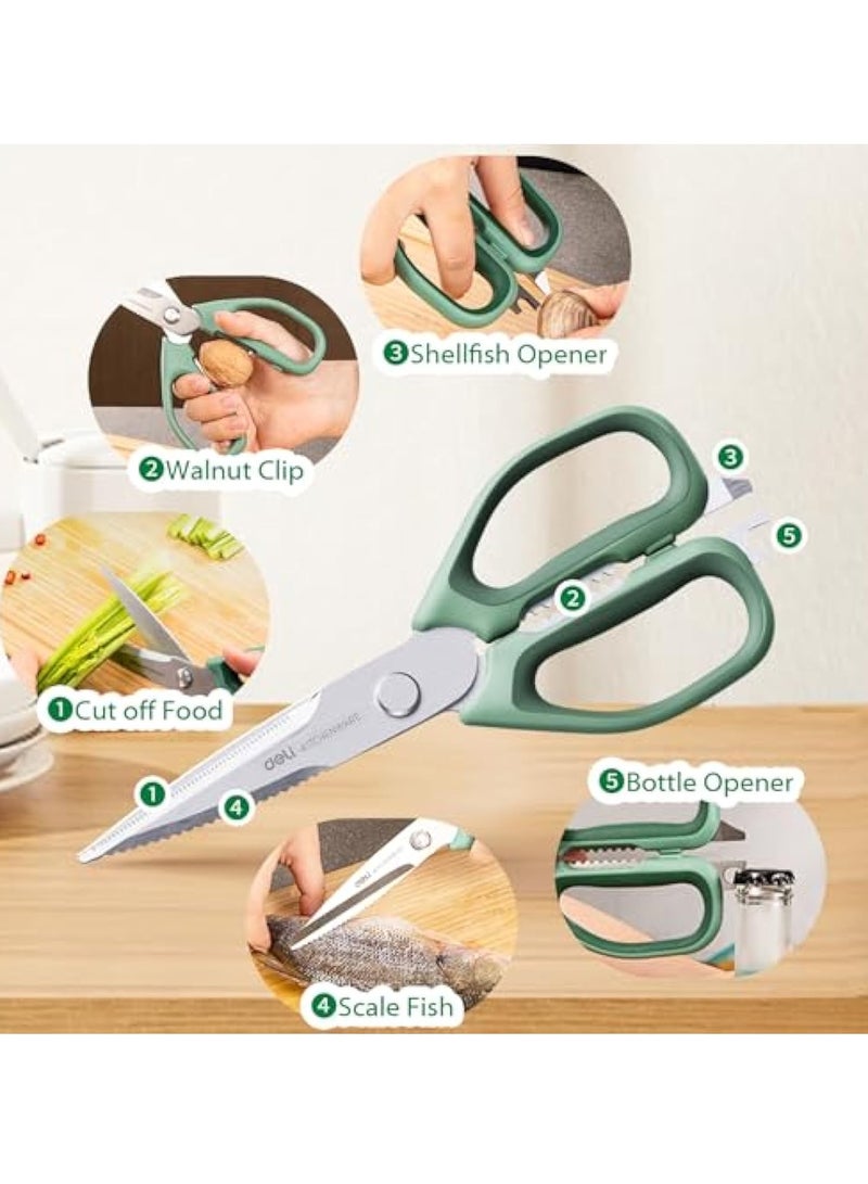 KASTWAVE مقص مطبخ دeli، مقص مطبخ من grade غذائية، مقص مطبخ متعدد الاستخدامات sharp 5 في 1، مقص طبخ ثقيل مع شفرة متعرجة من الفولاذ المقاوم للصدأ، للطعام، قطع اللحم، السمك، الخضار - Image 2