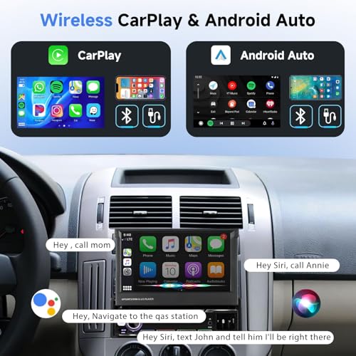 Podofo Upgrade Wireless CarPlay Single Din Radio 7 Inch Flip Out Touchscreen Car Stereo with Wireless Android Auto Bluetooth Mirror Link AM/FM USB Car Play Car Audio Receiver HD Backup Camera - Image 2