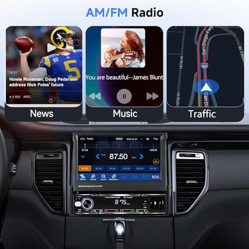 Podofo Upgrade Wireless CarPlay Single Din Radio 7 Inch Flip Out Touchscreen Car Stereo with Wireless Android Auto Bluetooth Mirror Link AM/FM USB Car Play Car Audio Receiver HD Backup Camera - Image 3
