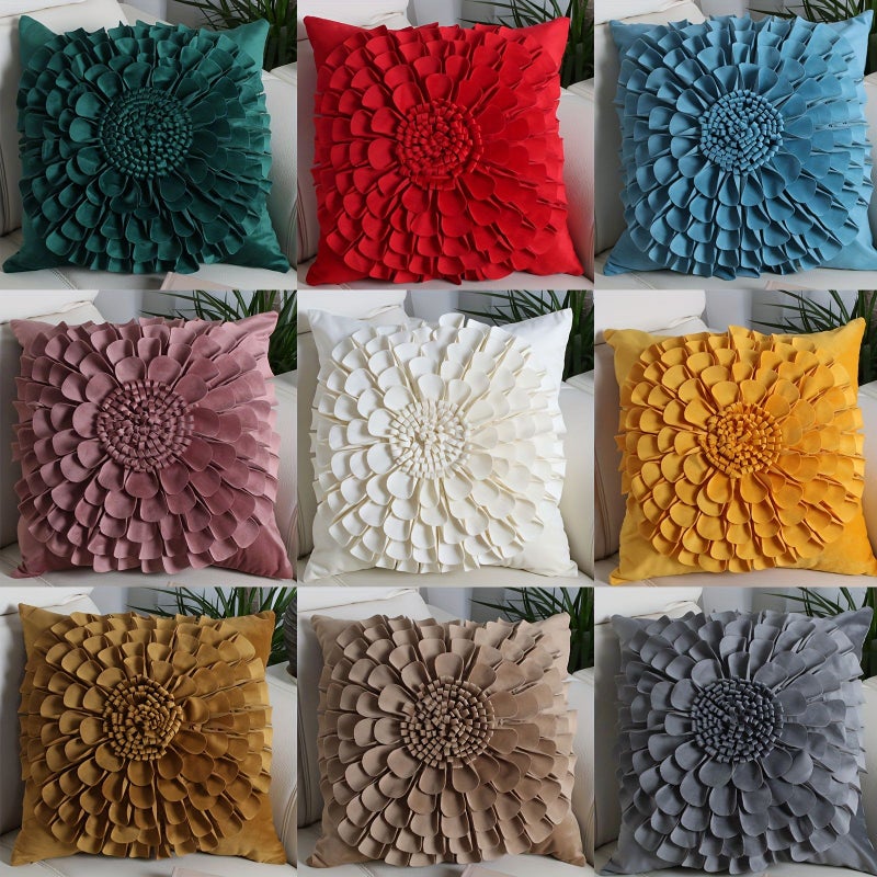 Blackish Green 3D Sunflower Velvet Square Cushion Cover 18 Inch - Image 1