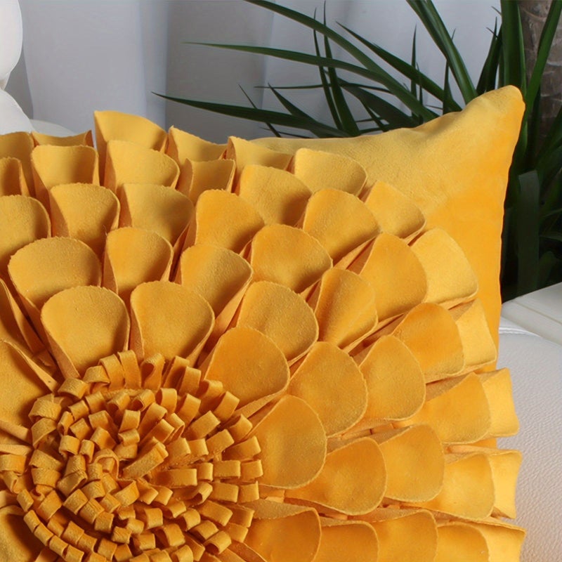 Blackish Green 3D Sunflower Velvet Square Cushion Cover 18 Inch - Image 4