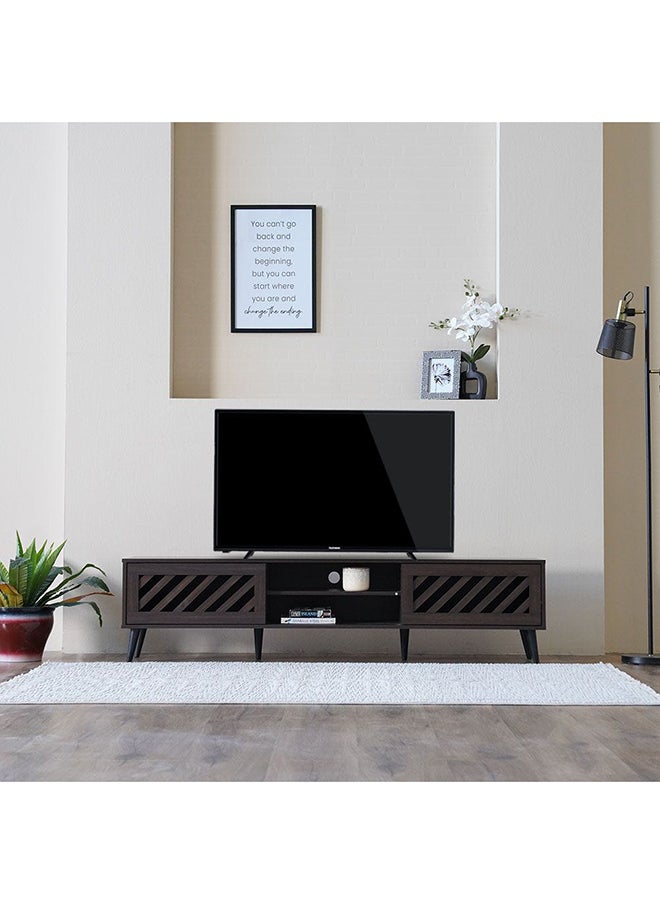 DANUBE HOME خزانة تلفزيون جاكس حتى 75 بوصة، وحدة تلفزيون حائطية ترفيهية، حامل تلفزيون خشبي، طاولة وحدة تحكم وسائط لغرفة المعيشة، مقاس L 180x40x44.5 سم، لون الجوز  - Image 1