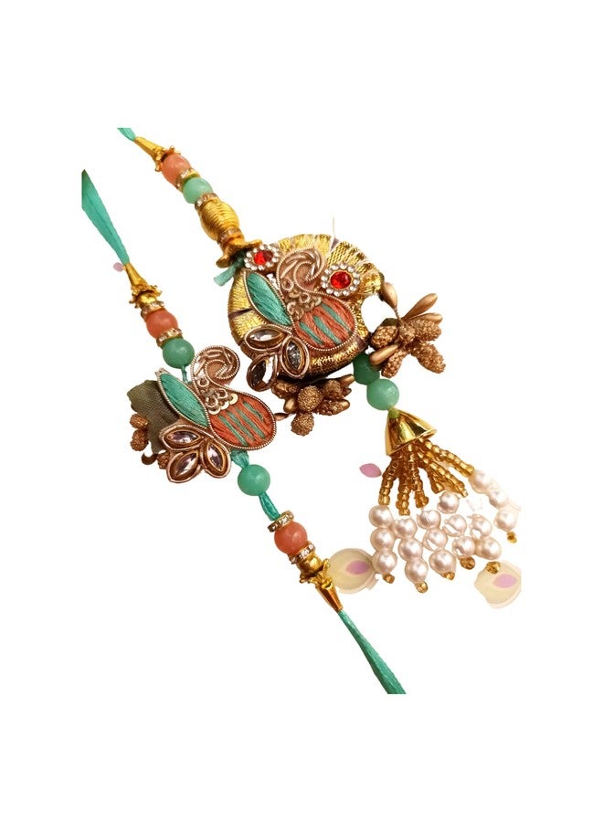 CRAFTOMANIC راخي المصمم التقليدي الفاخر من CRAFTOMANIC® لـ Bhaiya Bhabhi، Raksha Bandhan Rakhi مع Roli Tilak/Fancy Lumba Rakhi للأخ مع Roli Chawal - Image 1
