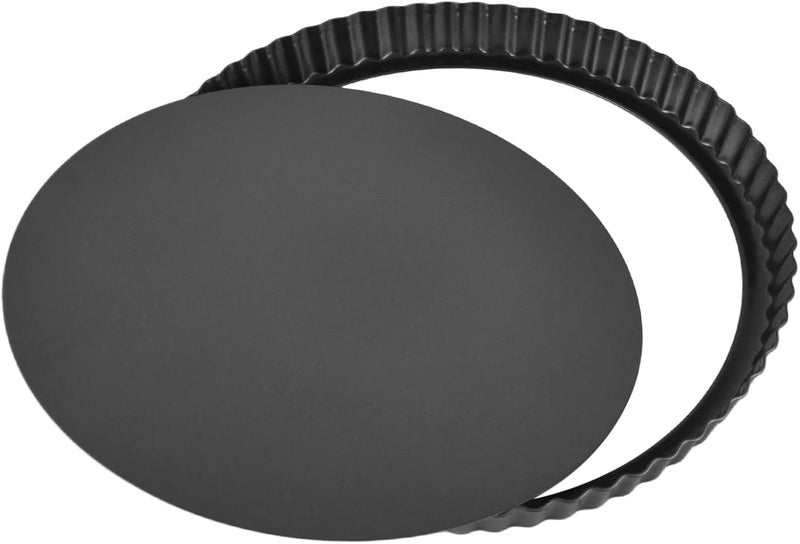 Pssopp Round Tart Pan, Removable Bottom Non Stick Tart Pan, Fluted Quiche for Baking and Serving Delicious ([Thickened] 13-inch live bottom pie plate) - Image 1