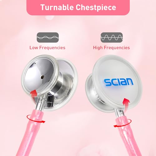 SCIAN Dual Head Stethoscope for Nurses, Kids, Adults, Classic Stainless Steel Stethoscope Kit Medical Supplies with Free Accessories and Carrying Case, Pearlescent Pink Tube - Image 3