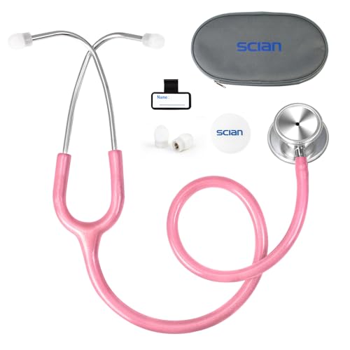 SCIAN Dual Head Stethoscope for Nurses, Kids, Adults, Classic Stainless Steel Stethoscope Kit Medical Supplies with Free Accessories and Carrying Case, Pearlescent Pink Tube - Image 1