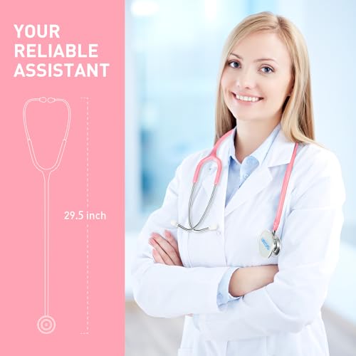 SCIAN Dual Head Stethoscope for Nurses, Kids, Adults, Classic Stainless Steel Stethoscope Kit Medical Supplies with Free Accessories and Carrying Case, Pearlescent Pink Tube - Image 2