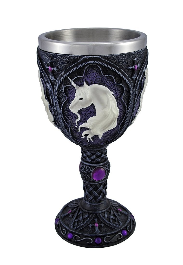 Things2Die4 Black and Purple Celtic Goblet with White Unicorn Head - Image 1