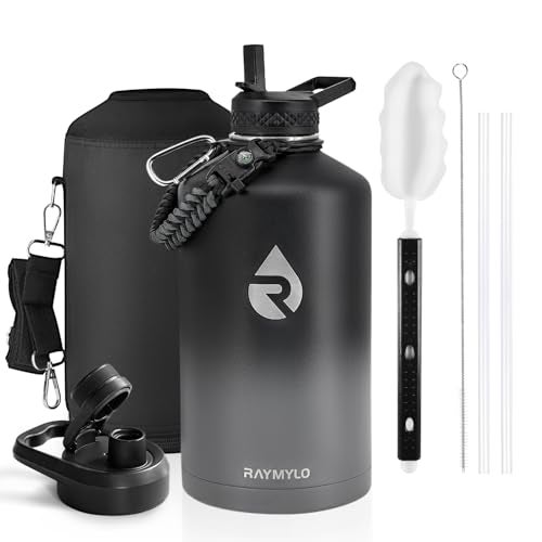 RAYMYLO One Gallon Water Bottle Insulated, Triple Walled Vacuum Stainless Steel (Cold for 48 Hrs), Leak Proof & Non-BPA, Large Water Flask Jug with Paracord Handle & Straw Spout Lids - Image 1