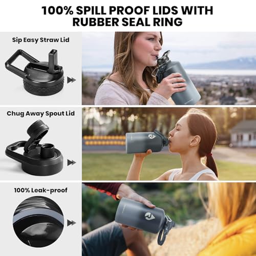 RAYMYLO One Gallon Water Bottle Insulated, Triple Walled Vacuum Stainless Steel (Cold for 48 Hrs), Leak Proof & Non-BPA, Large Water Flask Jug with Paracord Handle & Straw Spout Lids - Image 3
