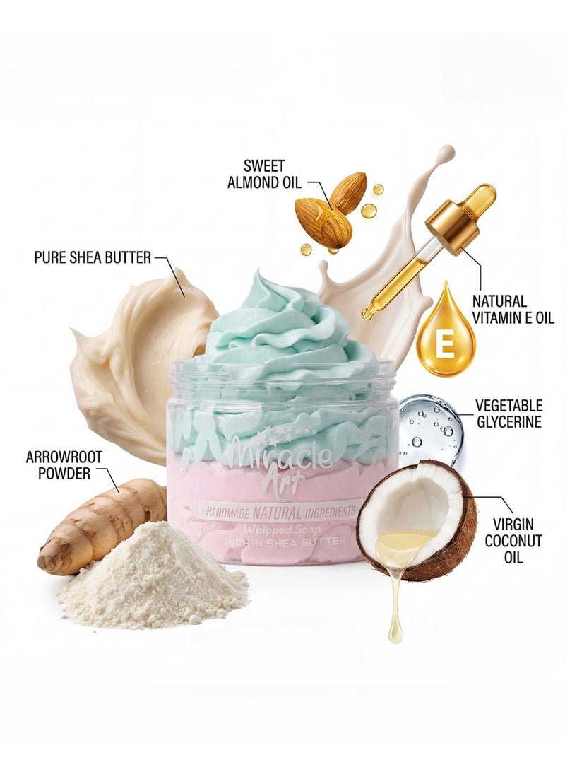Miracle Art Whipped Soap Candy Cloud 8.1 oz – Handmade Natural Body Wash & Shaving Cream, Rich in Shea Butter, Vitamin E & Coconut Oil, Sweet Candy Scent, Made in UAE - Image 2