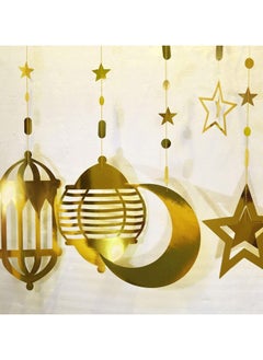 VUCATIN 8pcs Islamic Gold Star Crescent Moon Lantern Ramadan Garland EID Decoration Home Happy Ramadan Mubarak Party Decor Hanging Streamer Wedding Backdrop Banner Aladdin Birthday Party Supplies  - Image 5