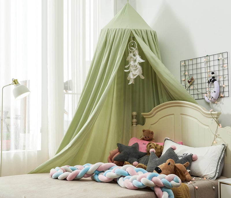 Mengersi Bed Canopy for Girls Round Dome Canopy Curtains Room Decoration Princess Castle Dreamy Mosquito Net Bedding Sage Green