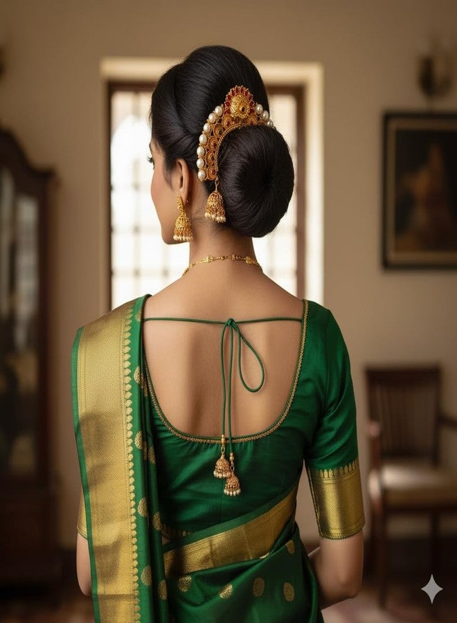 AAIKU Traditional Ethnic Gold Plated Juda Pins With Pearl Jhumki Drops | Bridal Mukut Hair Accessories | Standard Size for Women Girls (Khopa-Design3) - Image 3