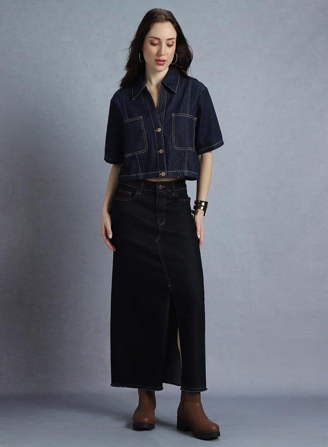 INKD Women's Denim Crop TOP|Dark Knight|Double Extra Large - Image 3