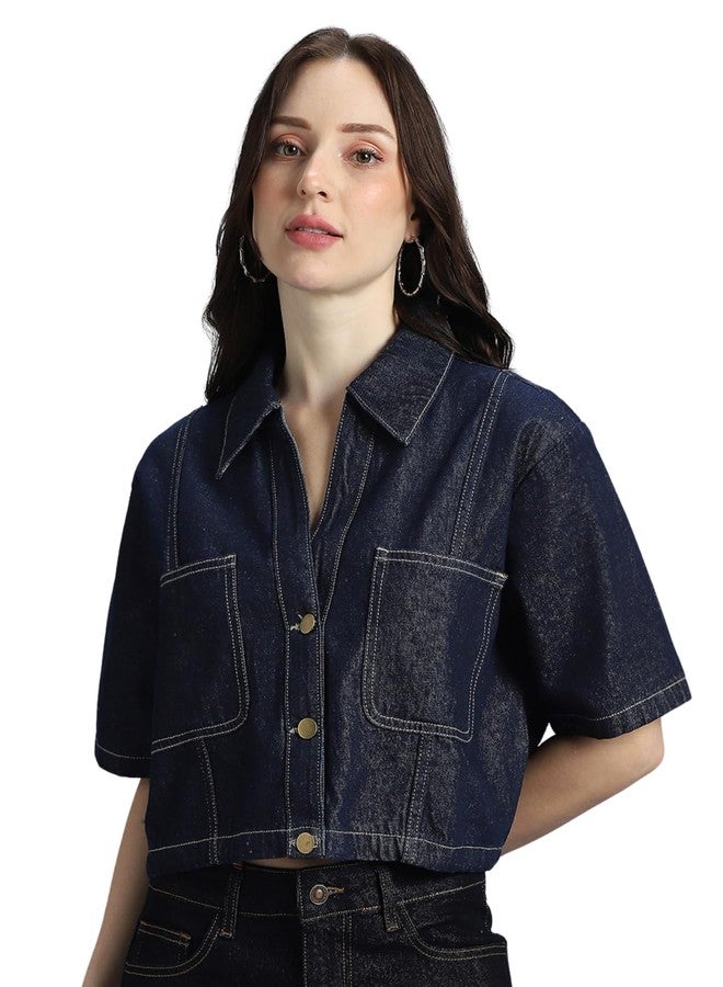 INKD Women's Denim Crop TOP|Dark Knight|Double Extra Large - Image 1