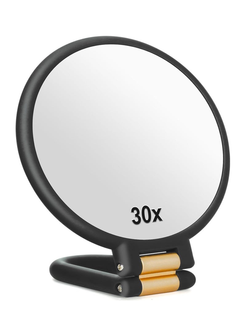 Arabest 30x Magnifying Mirror, Travel Hand Mirrors with Handle - Double Side Handheld Mirror with 1X 30X Magnification & Adjustable Handle/Stand, Hand Held Foldable Travel Mirror for Makeup(Black) - Image 1