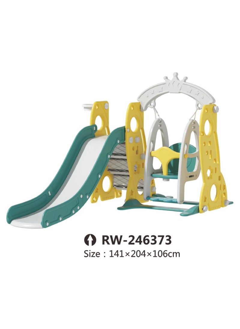 RBWTOYS RBW 3 in 1 Indoor Play Structure Plastic Slide with Swing and Basketball hoop, Multicolor for Kid activates games, Size:172x115x96cm, Multicolor kid toy 