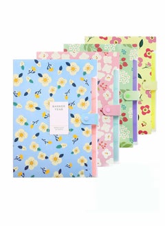 Y&D 4 Pack A4 File Folder Expanding with 5 Pockets Floral Accordian Orgsniser High Capacity for Home School Office(Green Blue Yellow Pink)  - Image 1