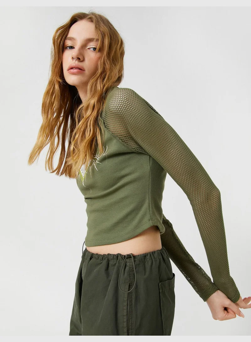 KOTON Crew Neck Printed Long Sleeve T-Shirt