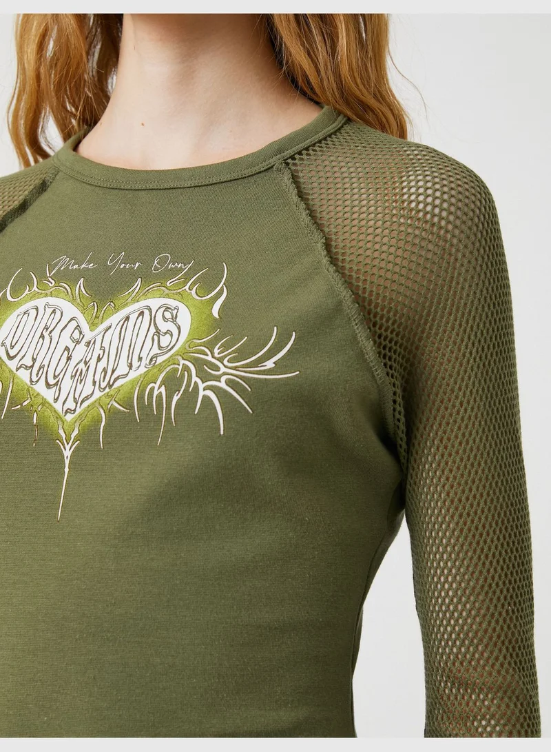 KOTON Crew Neck Printed Long Sleeve T-Shirt