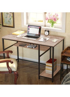 Computer desk with a bottom bookshelf and a side shelf 120x60x76 Beige