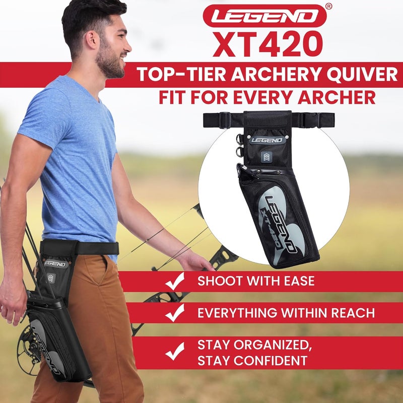 Legend XT420 Field Quiver - Left or Right-Handed Quiver Arrow Holder, Archery Quiver with 3 Arrow Tube, Durable Nylon Hip Quivers with Multiple Pockets for Archery Accessories, Score Card & Tools - Image 2
