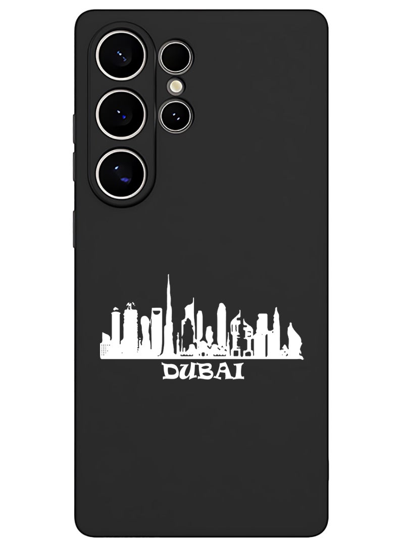 Theodor Protective Slim Fit Case Liquid Silicone Cover with Full Body Protection Anti-Scratch Shockproof Case For Samsung Galaxy S25 Ultra (Black) - Dubai Skyline - White - Image 1