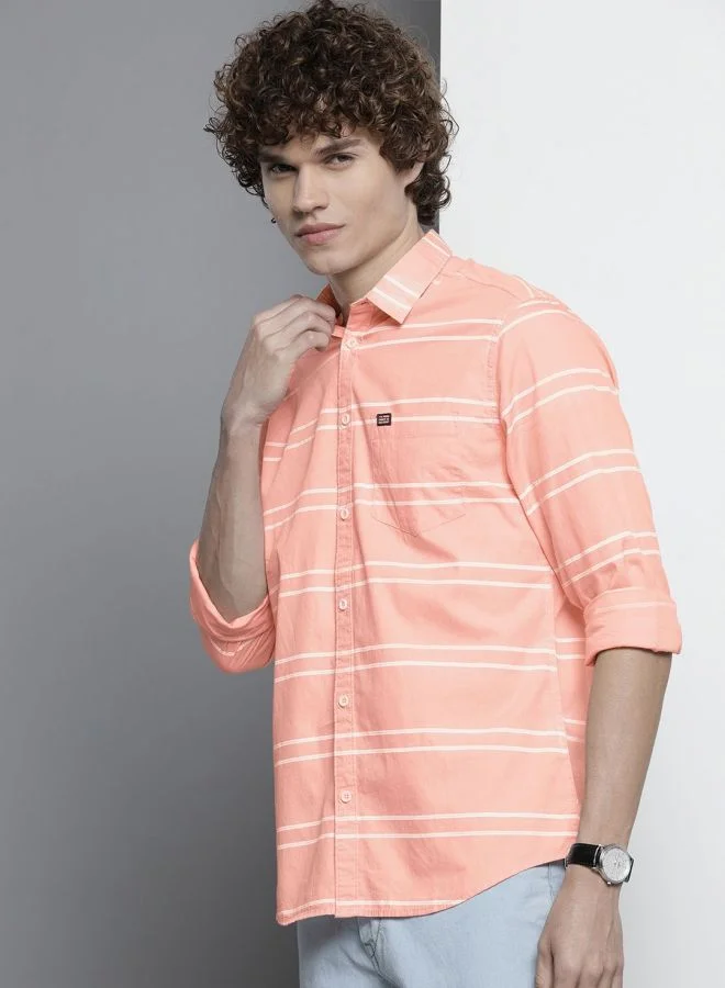 The Indian Garage Co Men Slim Fit Striped Full Sleeves Spread Collar Casual Shirt