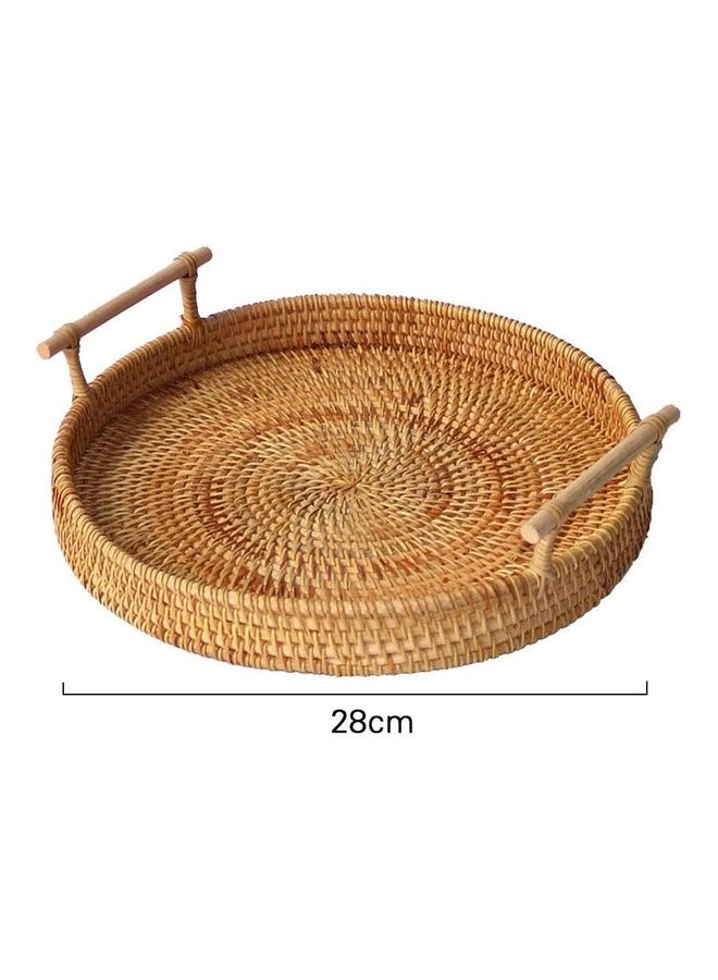 NIBEMINENT Round Serving Tray with Handles Brown 22cm  - Image 2