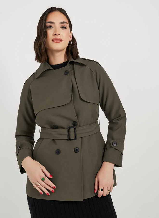 Styli Longline Regular Fit Trench Jacket with Belt