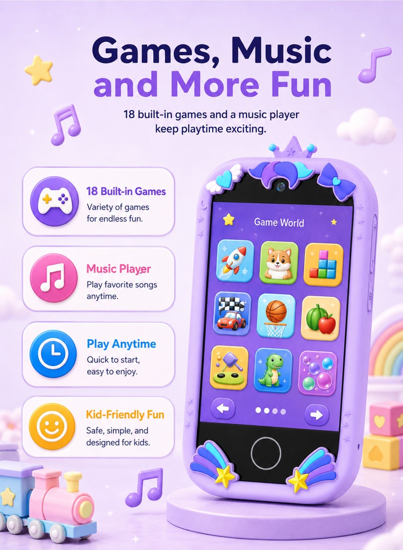 Kids Smart Phone for Girls Gifts, Toddler Birthday Gift for Age 3 4 5 6 Year Old, Kids Cell Phone Toy with 3.5” Touchscreen, Dual Cameras, Learning, Play Games, Video Player with 32GB Card - Image 3
