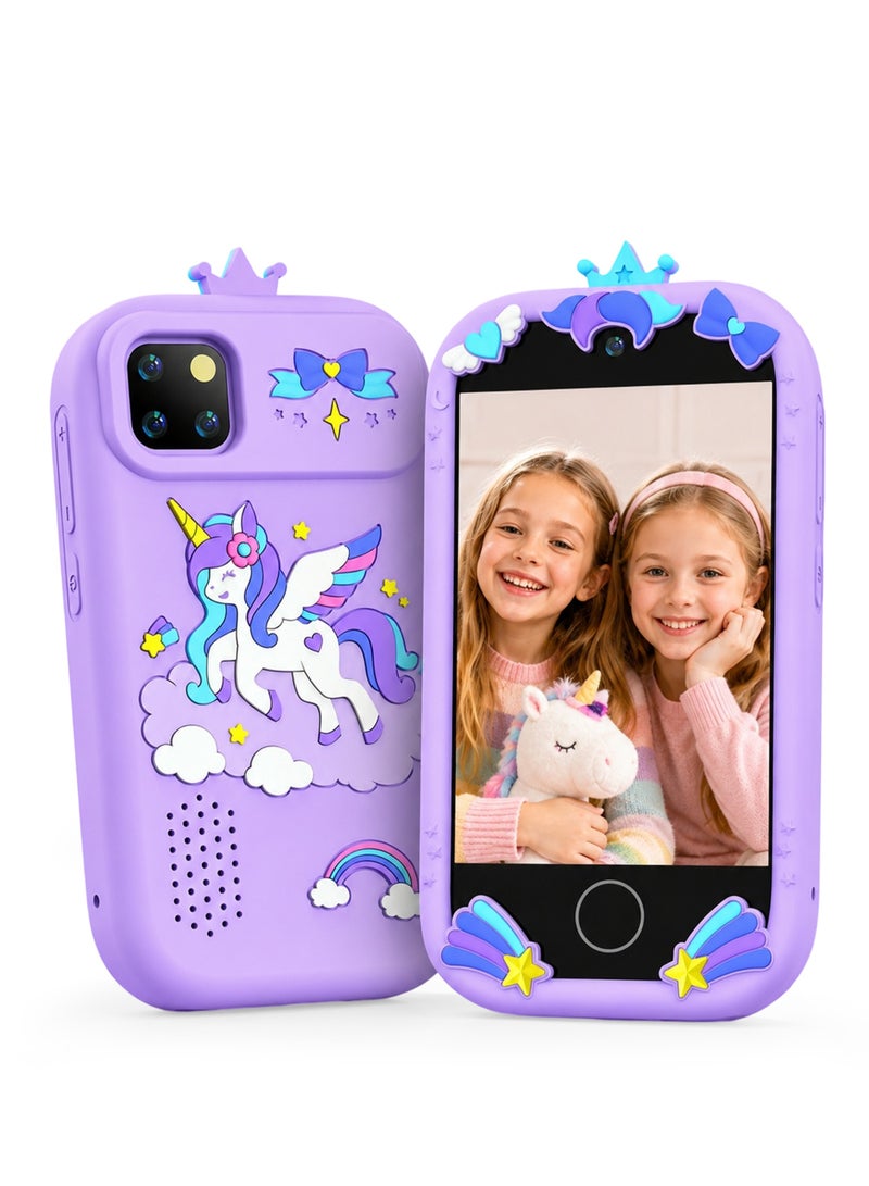 Kids Smart Phone for Girls Gifts, Toddler Birthday Gift for Age 3 4 5 6 Year Old, Kids Cell Phone Toy with 3.5” Touchscreen, Dual Cameras, Learning, Play Games, Video Player with 32GB Card - Image 1
