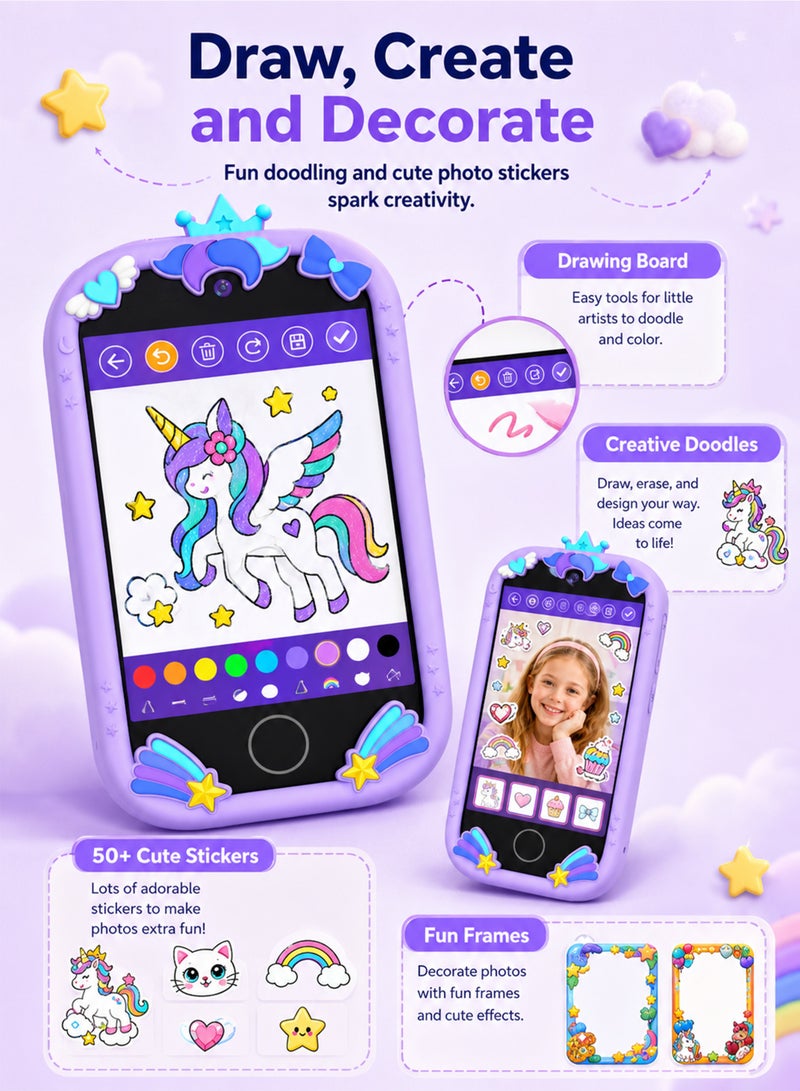 Kids Smart Phone for Girls Gifts, Toddler Birthday Gift for Age 3 4 5 6 Year Old, Kids Cell Phone Toy with 3.5” Touchscreen, Dual Cameras, Learning, Play Games, Video Player with 32GB Card - Image 2