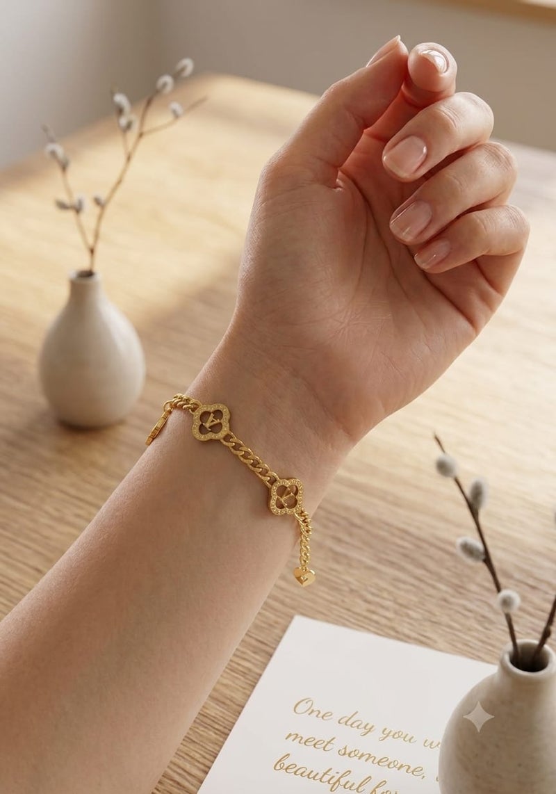 Classic Curb Chain Bracelet Adorned with Hollow Clover Elements - Premium Elegant Fashion Wristband