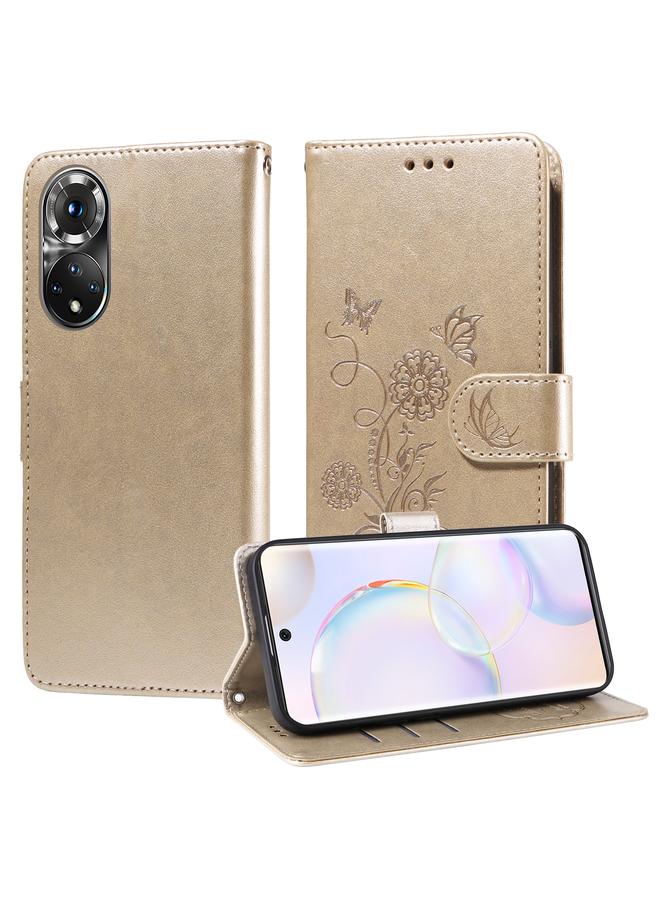 اس-توب جراب هاتف جلدي منقوش عليه زهور الفراشة لهاتف Honor 50 5G / Huawei nova 9 - Image 1