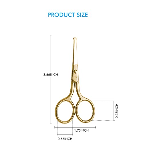 LIVINGO Professional Nose Hair Scissors, Multi-purpose Stainless Steel Rounded Tip Straight Blade, Facial Hair Beard Eyebrows Ear Trimming Beauty Grooming Tool for Men & Women, 3.5” Gold - Image 2
