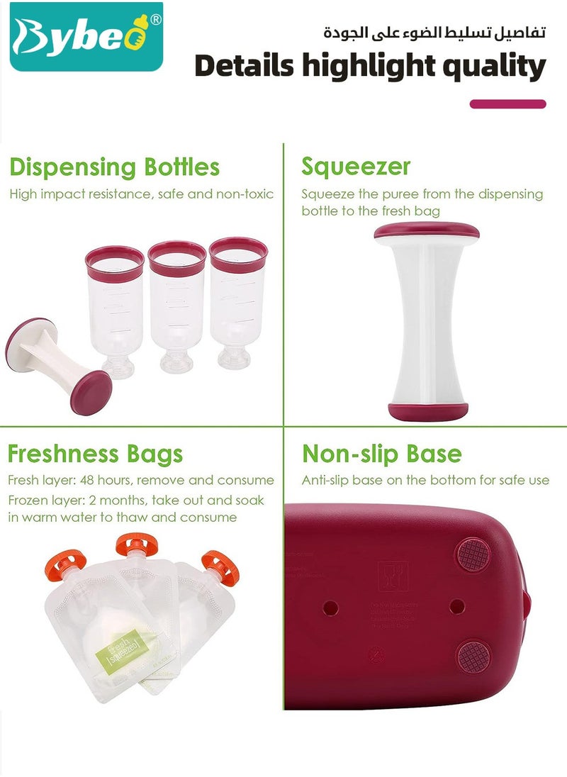 Bybeo - Squeeze Station Food maker With 10 Reusable Bags, 3 Dispensers Squeeze Station For Homemade Baby Food, Pouch Filling Station For Puree Food For Babies&Toddlers, Dishwasher Safe, BPA-Free - Image 1
