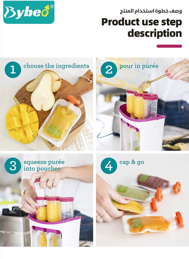 Bybeo - Squeeze Station Food maker With 10 Reusable Bags, 3 Dispensers Squeeze Station For Homemade Baby Food, Pouch Filling Station For Puree Food For Babies&Toddlers, Dishwasher Safe, BPA-Free - Image 1