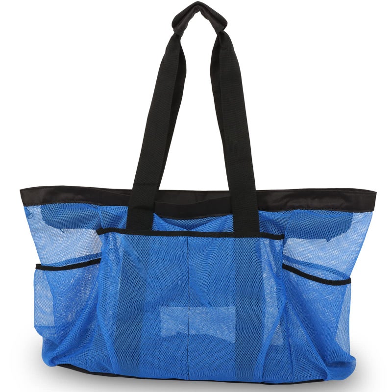 GOTDYA Extra Large Beach Bag, XL Mesh Tote with Zipper and Pockets Ideal for Your Family Beach Trip-Blue - Image 3