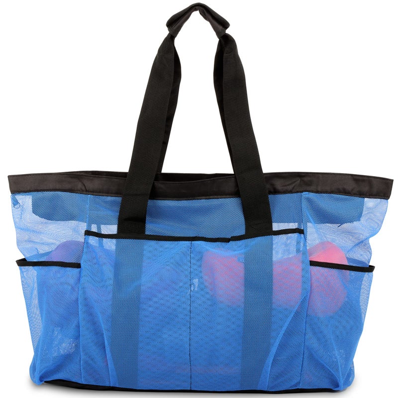 GOTDYA Extra Large Beach Bag, XL Mesh Tote with Zipper and Pockets Ideal for Your Family Beach Trip-Blue - Image 1