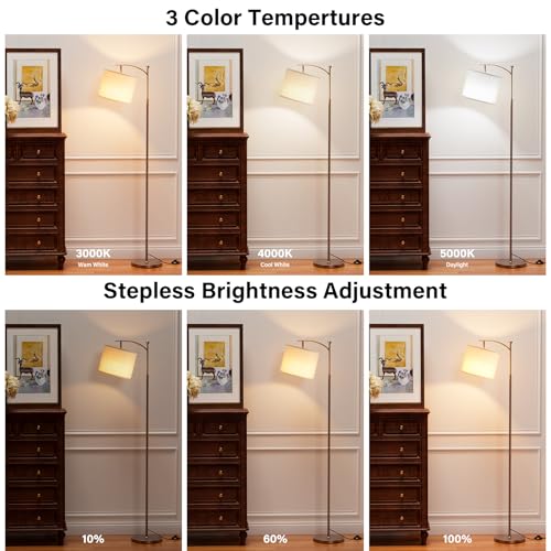 Ambimall 60" Floor Lamp with Remote Control and Stepless Dimmable Bulb, Colors Temperature & Brightness Adjustable, Modern Floor Lamps for Living Room, Deep Beige Shade & Brown Pole - Image 3