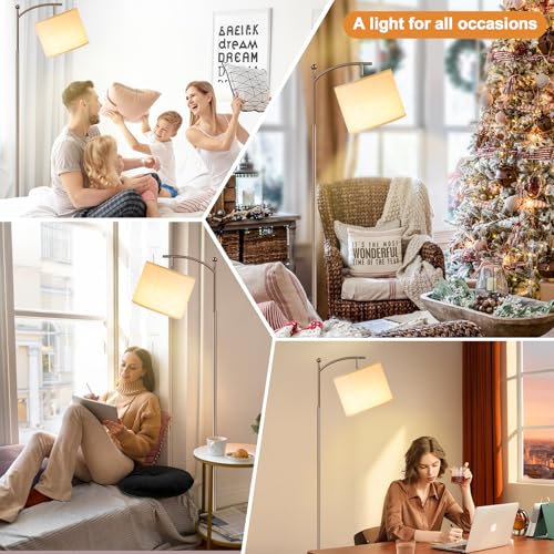 Ambimall 60" Floor Lamp with Remote Control and Stepless Dimmable Bulb, Colors Temperature & Brightness Adjustable, Modern Floor Lamps for Living Room, Deep Beige Shade & Brown Pole - Image 5