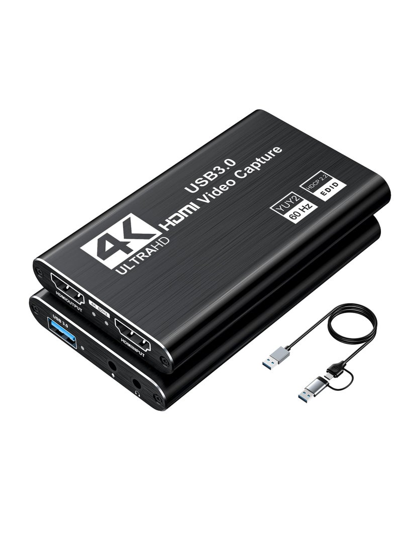Excefore High-Performance Video Capture Card | USB 3.0, 4K HDMI Loop-Out | Full HD 1080P 60FPS, 2K 30FPS | Ideal for Streaming on PS5, Switch, Camera, PC, OBS | Durable & Compact - Black  - Image 1