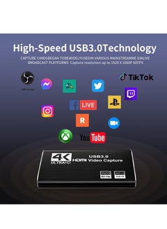 Excefore High-Performance Video Capture Card | USB 3.0, 4K HDMI Loop-Out | Full HD 1080P 60FPS, 2K 30FPS | Ideal for Streaming on PS5, Switch, Camera, PC, OBS | Durable & Compact - Black  - Image 5