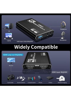 Excefore High-Performance Video Capture Card | USB 3.0, 4K HDMI Loop-Out | Full HD 1080P 60FPS, 2K 30FPS | Ideal for Streaming on PS5, Switch, Camera, PC, OBS | Durable & Compact - Black  - Image 2