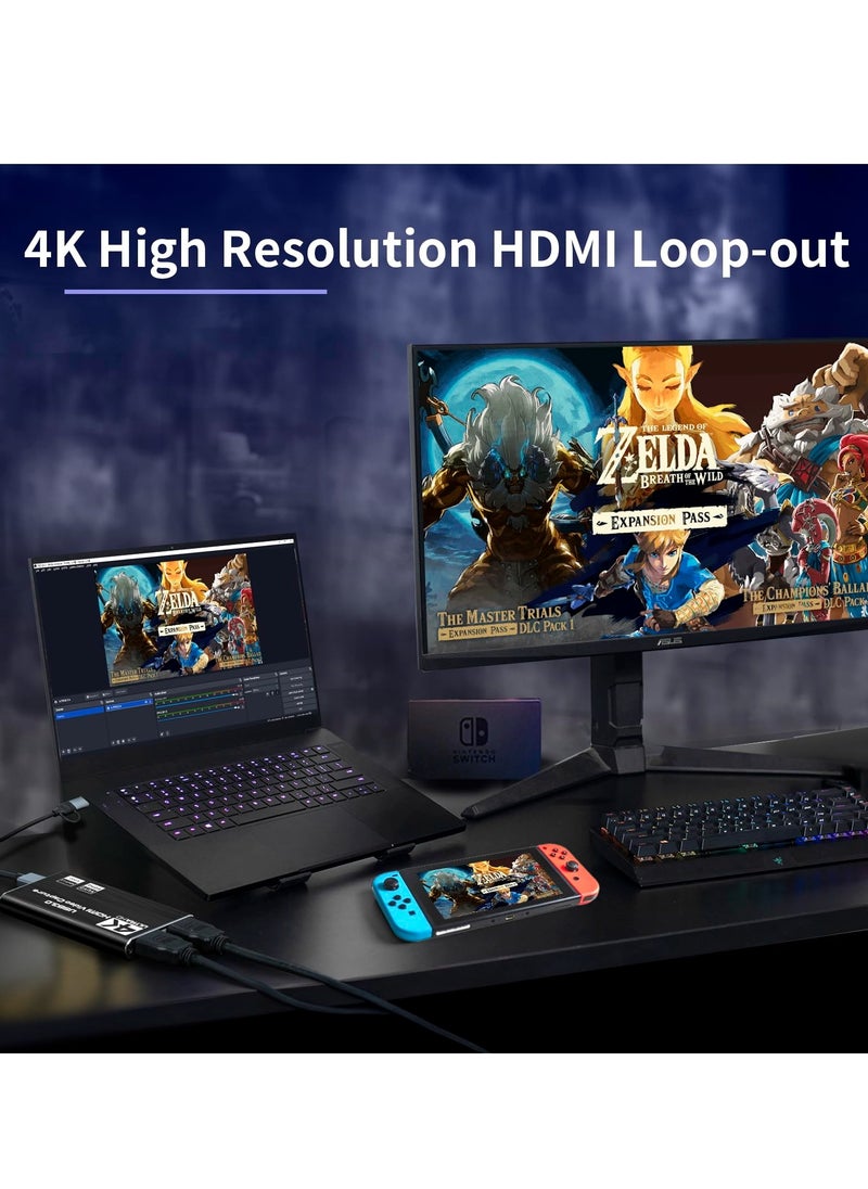 Excefore High-Performance Video Capture Card | USB 3.0, 4K HDMI Loop-Out | Full HD 1080P 60FPS, 2K 30FPS | Ideal for Streaming on PS5, Switch, Camera, PC, OBS | Durable & Compact - Black  - Image 3