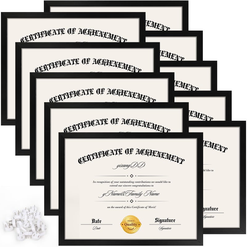 YixangDD 10 PACK Certificate Frames 8.5 x 11 Black Diploma Frame Document Frame with Clear Plexiglass Picture Frames for Tabletop and Wall Display - Image 1